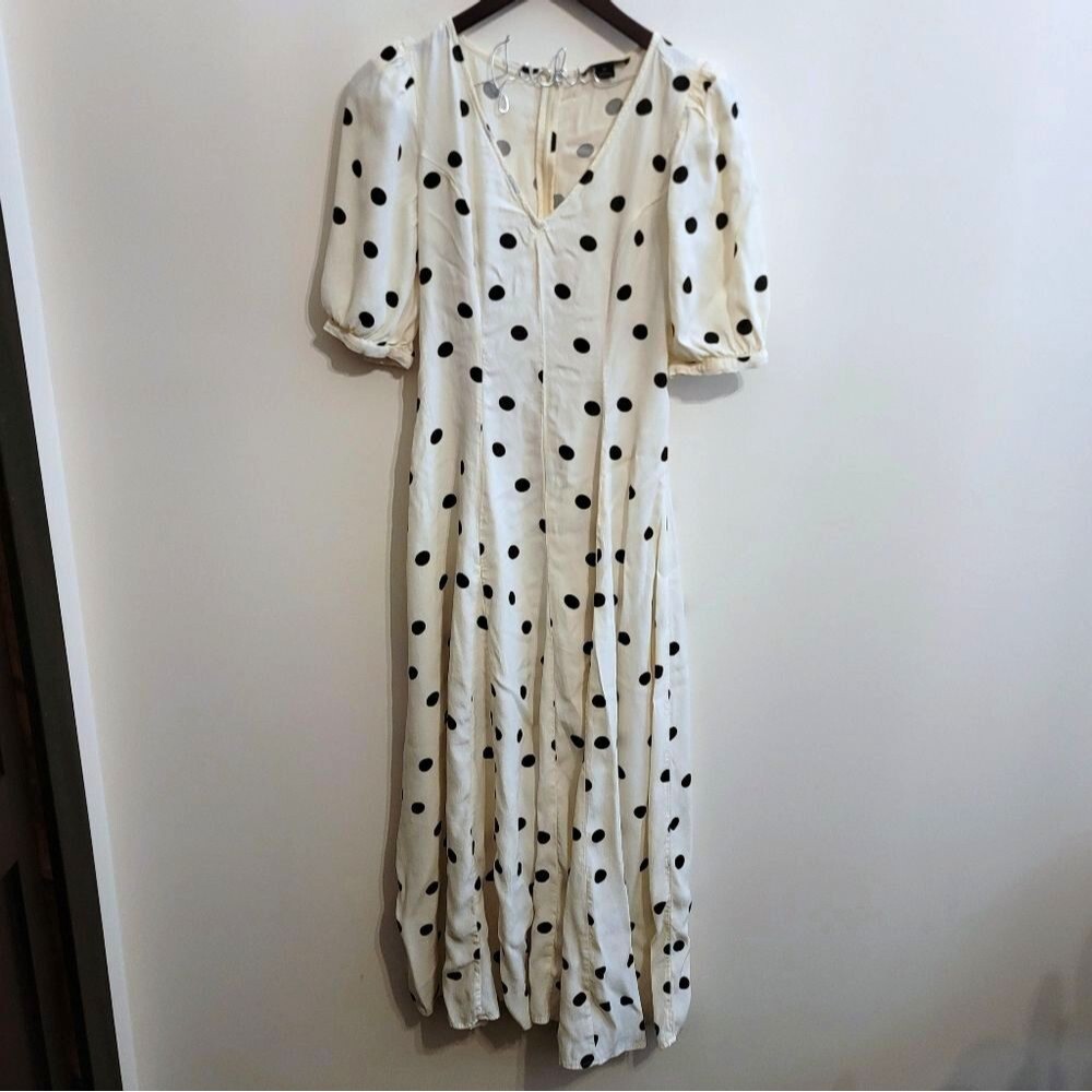Something Navy Arielle Charnas Black Cream Polka Dot Midi Dress Size XS - Picture 2 of 12